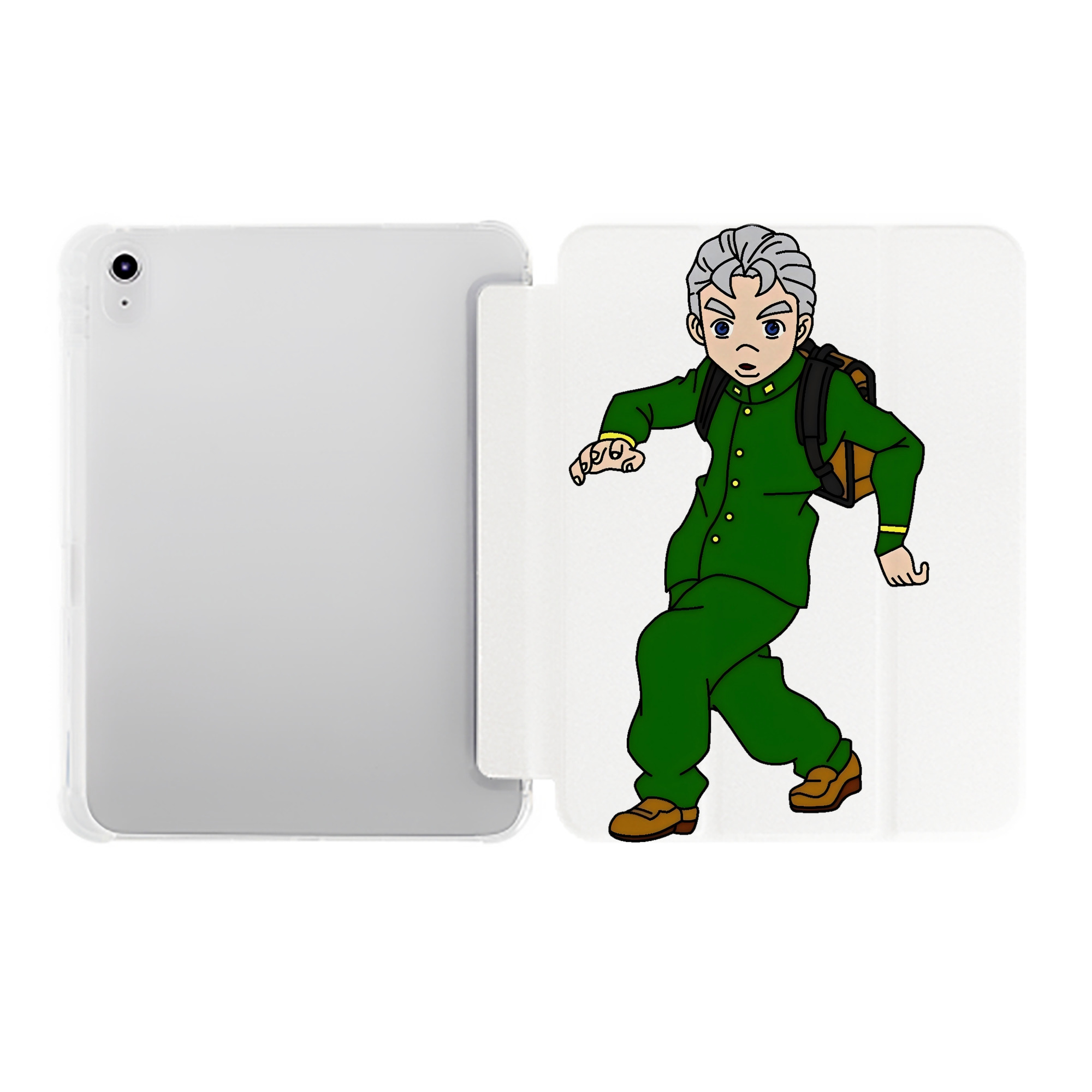 （画像用） ジョジョの奇妙な冒険 広瀨康一 JoJo's Bizarre Adventure Hirose Koichi IPad ケース ペン収納付き 三つ折りスタンド PUレザー×シリコン 対応機種9.5/10.5/10.9インチ